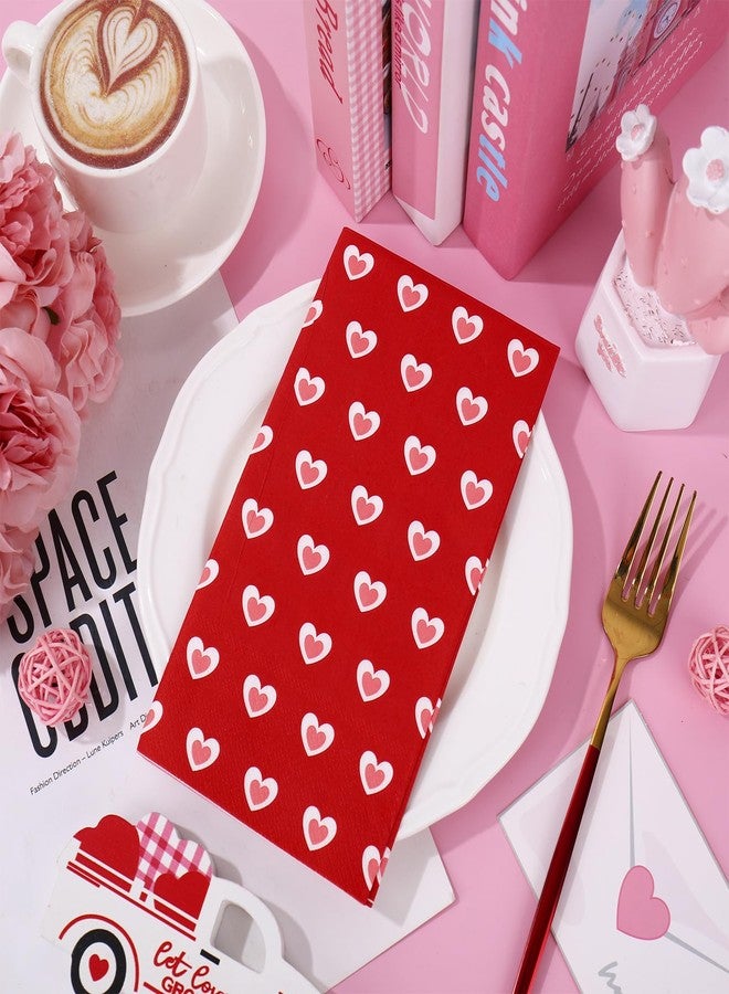 JarThenaAMCS مناديل ورقية للاستخدام مرة واحدة من JarThenaAMCS، 50 قطعة، مثالية لعيد الحب، بألوان الأحمر والوردي والأبيض، مزينة بقلوب الحب، مناسبة للعشاء، ولأعياد الميلاد وحفلات الزفاف. - Image 3